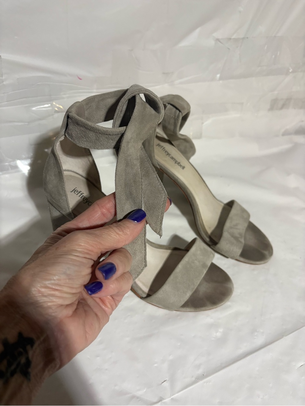 Jeffrey Campbell Gray Suede Wrap-Ankle Heels